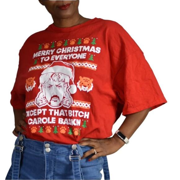 Tiger King Ugly Christmas Tee Carole Tacky Santa Holiday T-Shirt Size XL Unisex - Picture 2 of 12